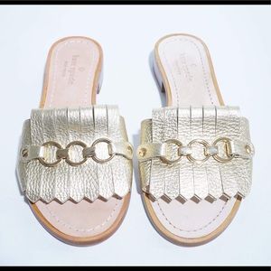 Kate Spade Brie Gold Leather Slides Sandals